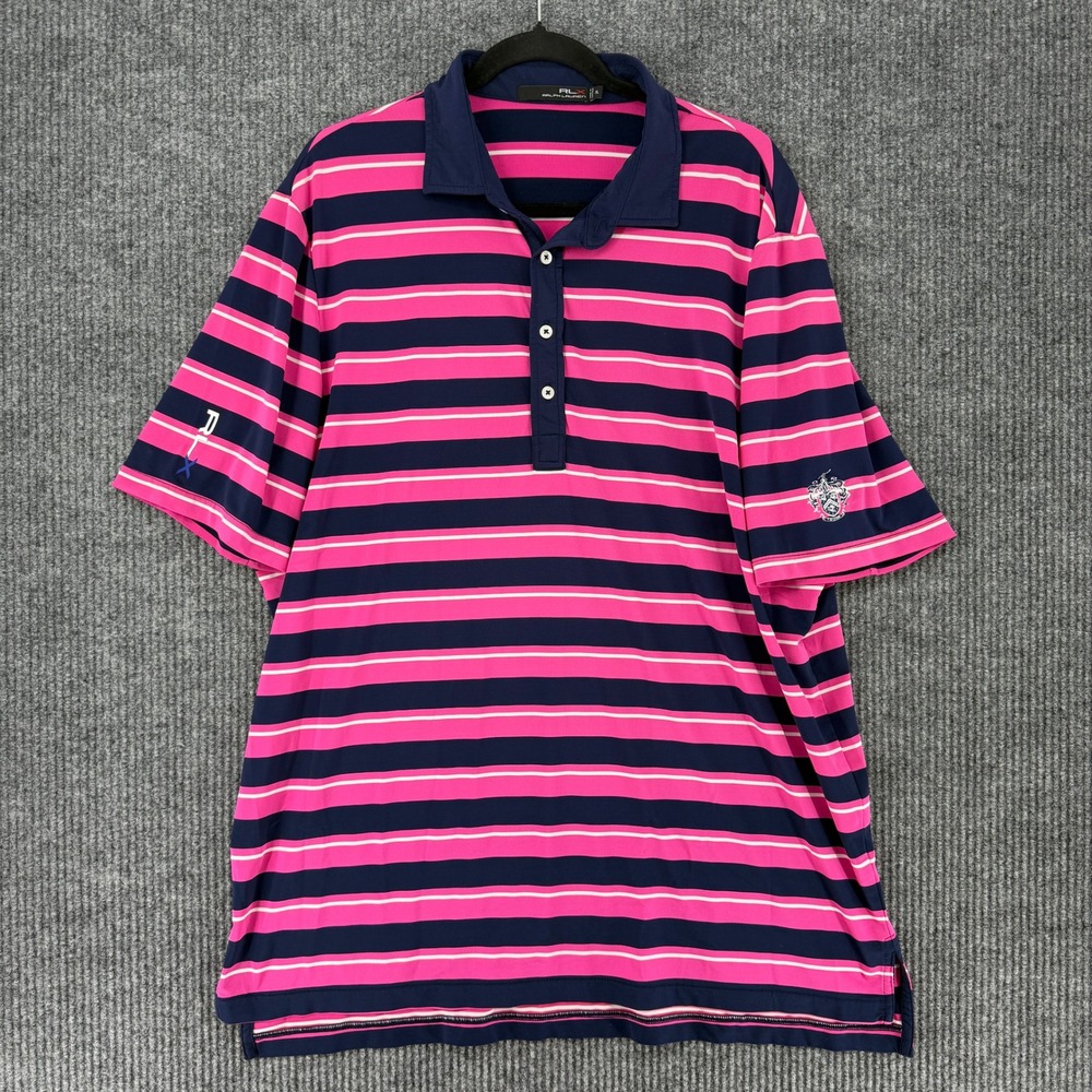 RLX Ralph Lauren mens XL pink striped Trump National Golf Polo Shirt performance